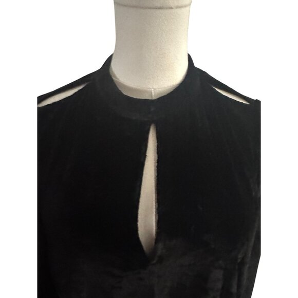2/$30 J Brand Medium Black Crushed Velvet Dressy Keyhole Flowy Top - Picture 7 of 16